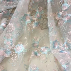 新品 siawadeky 花柄刺繍 レース生地 花柄 メッシュ生地 チュール生地 スカート ドレスレース生地 DIY手作り 衣装アクセサリー ドレス ワンピース手作り 縫製用 140*90cm