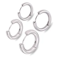 【幅3/4mm 内径12mm 色：シルバー 2サイズペアセット】[Adelina Style] フープピアス 人気 つけっぱなし リングピアス メンズ レディース サージカルステンレス 金属アレルギー対応 イヤリング 男女 両耳 プレゼント