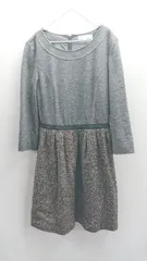 ◇ ⊇ KUMIKYOKU クミキョク 切り替えパターン ツイード 長袖 ひざ丈 ワンピース サイズ2 グレー系 レディース E  【1411210009896】