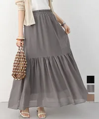 ロングスカート シフォン 裏地付き 春夏