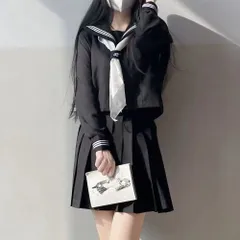 セーラー服 紺色 長袖 女子高生 3点セット ハロウィン 仮装 JK 制服 コスチューム 長袖 前開き 上下セット プリーツスカート 人気 女子制服 本格制服 紺三本 文化祭 卒業式 クリスマス プレゼント okbu835