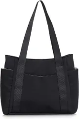 MT's SHOP トートバッグ レディース A4 大容量 軽量 防水 ナイロン サイドポケット 肩掛け 手提げ マザーズ 通勤 通学 SH395(ブラック)