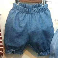 韓国子供服 コットンデニムデザインかぼちゃパンツ ショートパンツ ウエストゴム キッズ ベビー ボトムス ブルー