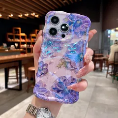 QLTYPRI iPhone 15 Pro MaxケースTPUカバー おしゃれ 韓国 可愛い 花柄 薄型 軽量 耐衝撃 スマホケース ワイヤレス充電対応 ストラップホール付き アイフォン15 Pro Max ケース 6.7インチ 対応 - パープル 0