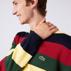 ラコステ LACOSTE ボーダー柄 オーガニックコットンニットセーター 丸首セーター 横縞模様 メンズ MENS STRIPED ORGANIC COTTON KNIT SWEATER AH1674L-MG9 YELLOW