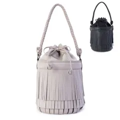 【FALORNI / ファロルニ】レディース バッグ  フリンジ バケツ 巾着 ハンドバッグ (F2306) [新品] [訳あり]