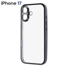 iPhone17 ケース クリア ブラック メタリック フレーム 透明 衝撃吸収 シンプル 無地 カメラ 保護 スマホ カバー ソフト TPU iPhone 2025 6.3inch 2眼 アイホン 【１週間以内発送】【定形外郵便にて発送】