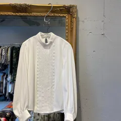 @ ZARA ザラ BASIC ベーシック 総柄 ブラウス シャツ トップス ホワイト オフホワイト アイボリー 白 シロ　ハイネック　レース　Sサイズ 36 7号