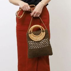 【COOCO】ラタン丸ハンドル×ペーパー2WAY mini　ミニ　ショルダーバッグ カゴバッグ かごバッグ 　ブラウン