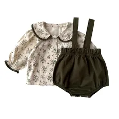 【即日発送】ベビー服サロペットデニム春秋服ボディスーツ男の子女の子カバーオール長袖Tシャツ2点セット赤ちゃん七五三バースデー出産準備贈り物 koi] [Baby