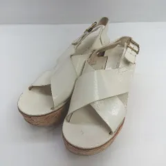 ◇ ⊂ FABIO RUSCONI ウッドヒール ヒールサンダル サイズ37 オフホワイト ブラウン レディース E  【1409100053203】
