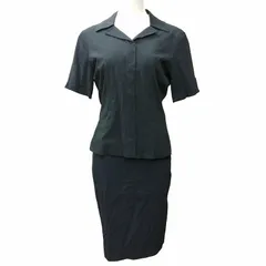 ジルサンダー JIL SANDER スカートスーツ ブラウス オープンカラーシャツ シルク混 セットアップ 半袖 黒 ブラック 36 約S-M ■GY09のサムネイル