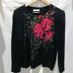 ①【高級】LOTAIL ロタイル バーモス セーター ニット  トップス   薔薇  黒 ブラック 秋物 冬物  レディース 柄物 花柄 ブランド 高級   Mサイズ  L LL 婦人服 装飾 レトロ 古着 派手 セーター