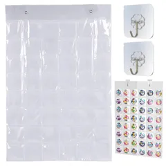 缶バッジ収納ファイル 壁掛式 ウォールポケット 透明 48ポケット フック付き 吊り下げ 大容量 省スペース 多機能 鑑賞 コレクション 缶バッジの保護 傷防止 梱包 収納 アニメグッズ CP 写真 8cm以内に対応