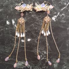華流 ヘアクリップ 左右セット  お花 ピンク ゴールド パール