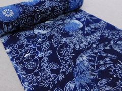 超美品 保多織 本染浴衣 浴衣反物 一反分 型染 藍染 牡丹 紺 単色 大輪