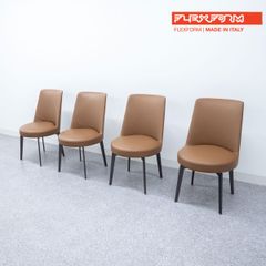 【展示品】Flexform フレックスフォルム HERA ヘラ ダイニング チェア 4脚セット レザー ブラウン アントニオ・チッテリオ 定価196万
