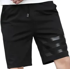 [エンプティオ] ストレッチ ハーフパンツ ジムウェア アウトドア ダンス スポーツ クール 薄手 ライン ライン入り リラックス リゾート ルーム ロードバイク キャンプ 吸湿速乾 ショート ジョギング ジョガー ウォーキング  [ブラック×ライン] [M]