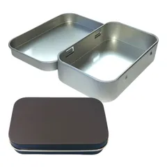 新品 【2個セット】95x60x22 mm ブリキ缶 ミニボックス 収納ボックスミニ メタル収納ケース 蓋付き アクセサリーケース ミニ缶ケース 小物入れ 小分け容器 パーツボックス DIY手作り用品 (黒 x 1ケ + シルバー x 1ケ)