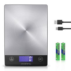 CROWNFUL キッチンスケール 15KG USB充電式 ステンレス デジタル はかり 表面防水 防汚 1g単位 LCD ディスプレイ 軽量 薄い 電子 測り 計量器 料理 調理 お菓子作り 薄い 風袋引き機能