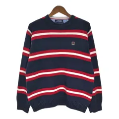 TOMMY HILFIGER トミーヒルフィガー コットン ニット セーター ボーダー ネイビー(メンズ L)中古 古着 T6513