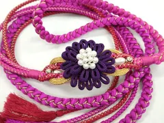 平和屋着物●和装小物　振袖用帯締め　飾り結び　花　パール　切り房　金糸　逸品　未使用　CAAW4189ju