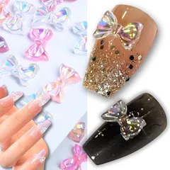 K-Bom ネイルパーツ リボン オーロラ 3D 立体 ネイルアート レジンパーツ ネイルデコパーツ ジェルネイル(マルチカラー30,  小さい～中くらい (Small～Medium)