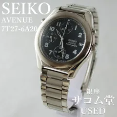 T49-2 SEIKO アベニュー クロノグラフ 7T27-6A20 デイト表示 ブラック文字盤 シルバーケース クオーツ メンズ 腕時計 銀座サコム堂 【中古】