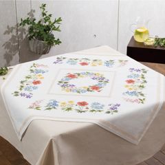 ★本日のみ特別価格!!★最新作★2024NEW★⬜🔴⬜クロスステッチキット 🌹オノエ・メグミ  オリムパス 🔶春の小花のテーブルクロス🔶＊オリムパス＊