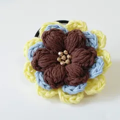 ヘアゴム５.茶・水・黄色のコットン