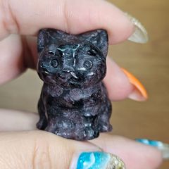天然石 置物 猫 スーダン猫 オルゴナイト オブシディアン 黒猫 金箔