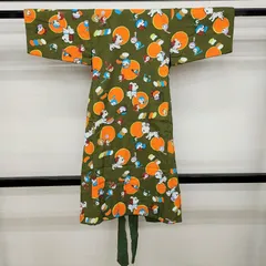 昭和レトロ　着物　男児　綿入り　小鳥　犬　深緑色　アンティーク　古布