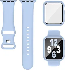【在庫処分】[Knossen] コンパチブル Apple Watchと互換性のあるバンド シリコン製 アップルウォッチ用バンド 保護カバー付き アップルウォッチ向けのスポーツベルト 互換用のApple Watch ベルトとケース 一体型 耐衝撃 全面保