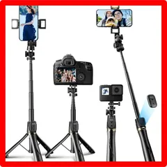 ★送料無料★ 自撮り棒 セルカ棒 三脚 軽量 ミラー/LEDライト付き 最高125cm 折りたたみ式 90cm 7段階伸縮 じどりぼう コンパクト 360° 225°可調節 リモコン付き セルフィー/撮影用スタンド/動画鑑賞最適