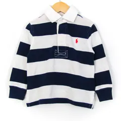 ポロバイラルフローレン ポロシャツ トップス 長袖 ラガーシャツ ベビー 男の子用 2/2Tサイズ 白×紺 Polo by Ralph Lauren 【中古】