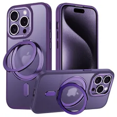 iPhone 15 Pro 適用 ケース Magsafe対応 アイフォン15プロ カバー 360°回転スタンド Uovon スマホケース アイホン 15pro 携帯ケース ワイヤレス充電 車載ホルダー 対応 ストラップ穴付き 半透明 指紋防止 黄防止 ・ パ