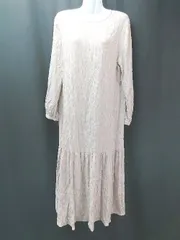 ◇ NATURAL BEAUTY BASIC Uネック ギャザー シンプル おしゃれ 長袖 ひざ丈 ワンピース サイズM ベージュ レディース E  【1307260013115】