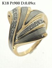 新品仕上げ済 K18 Pt900 天然 ダイヤ リング D:0.09ct 指輪 つや消し 金 プラチナ ダイヤモンド 7.27g 15号 ボリューム ♯1073011453