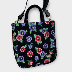 美品 FEILER フェイラー アネモネプティ 2way ショルダーバッグ ハンドバッグ 花柄 ブラック レディース