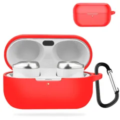 【人気商品】パナソニック Technics EAH-AZ100 ケース (Panasonic) technics EAH-AZ100 用 For カバー 落下防止 キズ防止 シリコンケース 装着充電可能 全面保護 カラビナ付き(レッド)