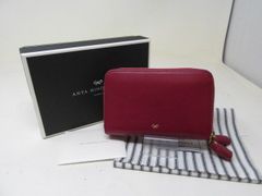 ◆ANYA HINDMARCH　アニヤ・ハインドマーチ　ラウンドファスナー長財布　ピンク系　箱付　中古◆11231★