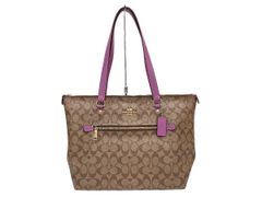 【新品同様品】COACH コーチ F79609 ギャラリー トートバッグ PVCコーティングキャンバス×レザー ベージュ×パープル ゴールド金具 ハンドバッグ ショルダーバッグ レディース 女性用 レディース ブランド ブラウン 本革 カーフ レア バック