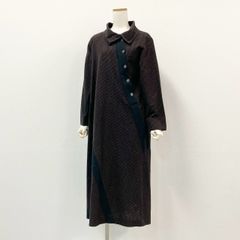 48e12 儀右衛門 ギエモン GIEMON 久留米絣 長袖ワンピース ロングワンピース 変形 襟付き ブラック オレンジ系 コットン100％ レディース 日本製