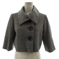 コムサイズム COMME CA ISM ジャケット アウター ボリュームカラー ショート丈 ウール混 グレー ブラック 黒 M