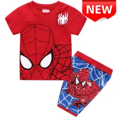 ⭐新品⭐スパイダーマン パジャマ 子供服 男の子 半袖 100/110/120/130 キッズ 夏用 上下セット 綿100% コットン 部屋着 寝間着 ルームウェア キッズパジャマ 半袖パシャマ ジュニア プレゼント 赤 青 キャラクター 通気性 肌触り