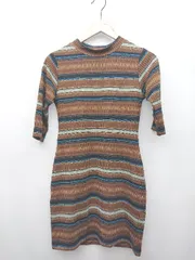 ◇ SLY スライ 総柄 七分袖 ミニ ワンピース サイズF ブラウン マルチ レディース P  【1405290010057】