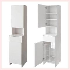 ホワイト収納キャビネット ミラーコンセント2個付き (高さ180cm幅30cm