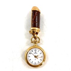 LOEWE ロエベ 懐中時計 ブローチ QZ/GP ホワイト文字盤 レディース時計 稼動品【PF-94】