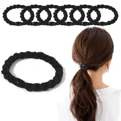 Fuyunohi ヘアゴム 黒 跡がつかないヘアゴム 髪ゴム ヘアリング ポニーテールリング ゴム 髪留め ヘアアクセサリー ブラック 6本 セット 髪のゴム ロープ風 高弾性 おしゃれ 大人 シンプル 可愛い 上品 太め