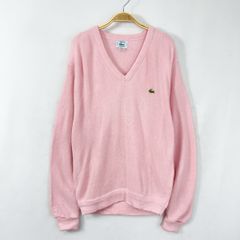 【フォロワー様クーポン配布中！】80s 80年代 USA製 アメリカ製  IZOD LACOSTE ラコステ 刺繍ロゴ Ｖネック アクリル ニット セーター vintage ヴィンテージ ビンテージ メンズ ピンク Mサイズ 輸入古着 US古着 【S22】